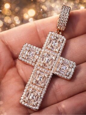Rose Gold and Clear Crystal Cross Pendant